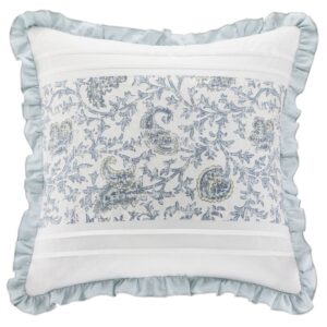 HGB Madison Park Shabby Chic Paisley Periwinkle and Green Soft Blue Dawn Bedding Queen Comforter with Lace and Ruffles (9 Piece in Bag)