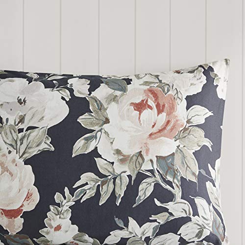 Madison Park 100% Cotton Comforter Set - Feminine Design Colorful Floral Print, All Season Down Alternative Bedding Layer and Matching Shams, California King (104 in x 92 in), Mavis, Dark Blue 8 Piece