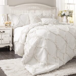 lush decor comforter ruffled 3 piece set with pillow shams-full queen-white