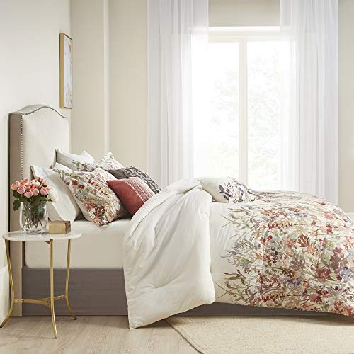 Madison Park 100% Cotton Comforter Set - Feminine Design Colorful Floral Print, All Season Down Alternative Bedding Layer and Matching Shams, King (104 in x 92 in), Mariana, Multi 7 Piece