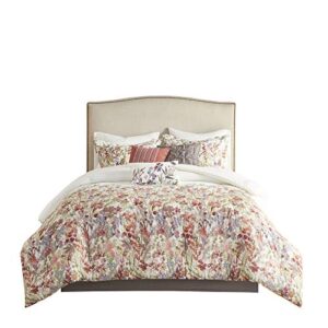 Madison Park 100% Cotton Comforter Set - Feminine Design Colorful Floral Print, All Season Down Alternative Bedding Layer and Matching Shams, King (104 in x 92 in), Mariana, Multi 7 Piece