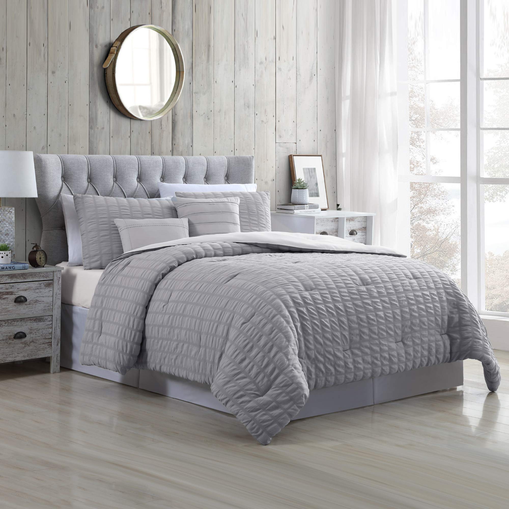 Modern Threads Kallan 5-Piece Seersucker Comforter Set Grey King