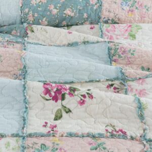 Chezmoi Collection Abbi 3-Piece Shabby Chic Bedding Queen Quilt Set Pre-Washed Cotton Floral Coverlet Bedspread Ruffled Patchwork Quilt Queen Size