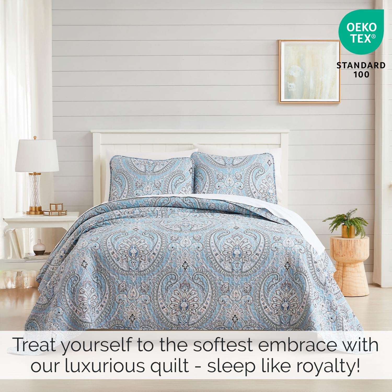 Southshore Fine Living, Inc. Oversized Bedding Quilt Set Lightweight, Summer Farmhouse Coverlet Bedspread 2-Piece with One Matching sham (68 in Wide x 98 in Long), Aqua, Twin/Twin XL