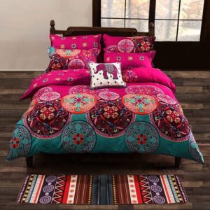 shatex king size comforter (103x90 inch) 3 piece all season bedding set warm - bohemian western pattern - salmon pink 1 boho comforter king size with 2 pillow shams(20x36 inch)