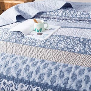 KASENTEX Country-Chic Printed Pre-Washed Quilt Bedding Set - Microfiber Fabric Quilted Pattern Bedding (Multi-Blue C, Queen + 2 Shams)