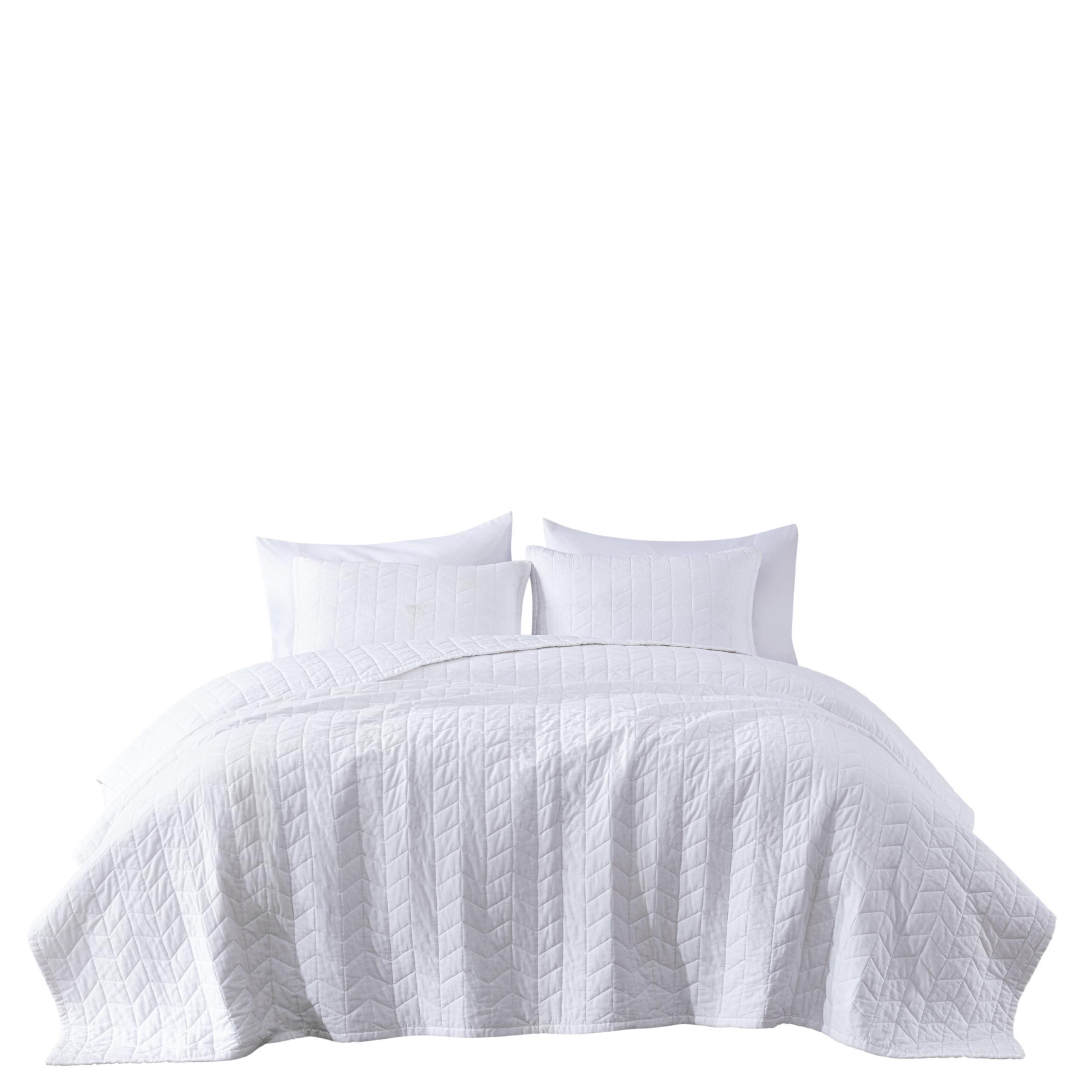 Chezmoi Collection Madrid 3-Piece Vintage Washed Solid Cotton Quilt and Shams Set (King, White)