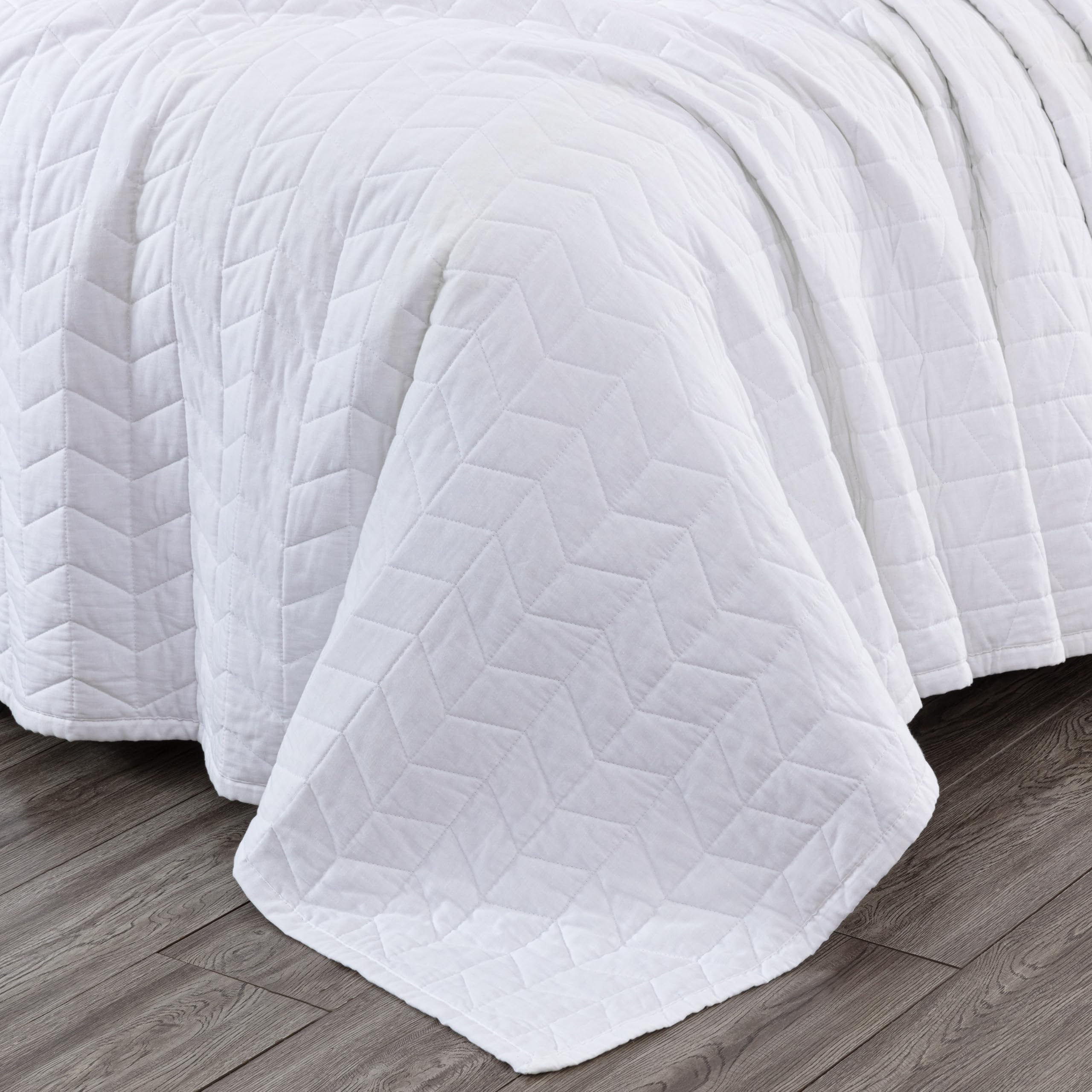 Chezmoi Collection Madrid 3-Piece Vintage Washed Solid Cotton Quilt and Shams Set (King, White)