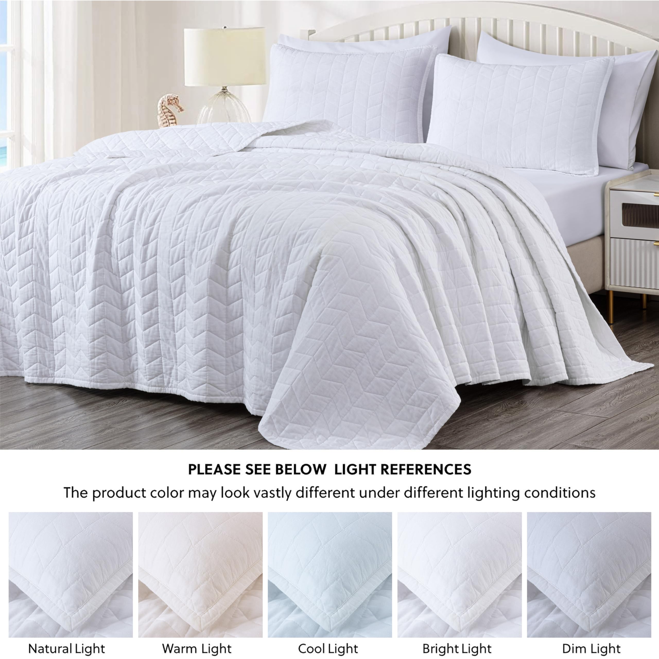 Chezmoi Collection Madrid 3-Piece Vintage Washed Solid Cotton Quilt and Shams Set (King, White)