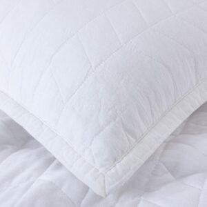 Chezmoi Collection Madrid 3-Piece Vintage Washed Solid Cotton Quilt and Shams Set (King, White)