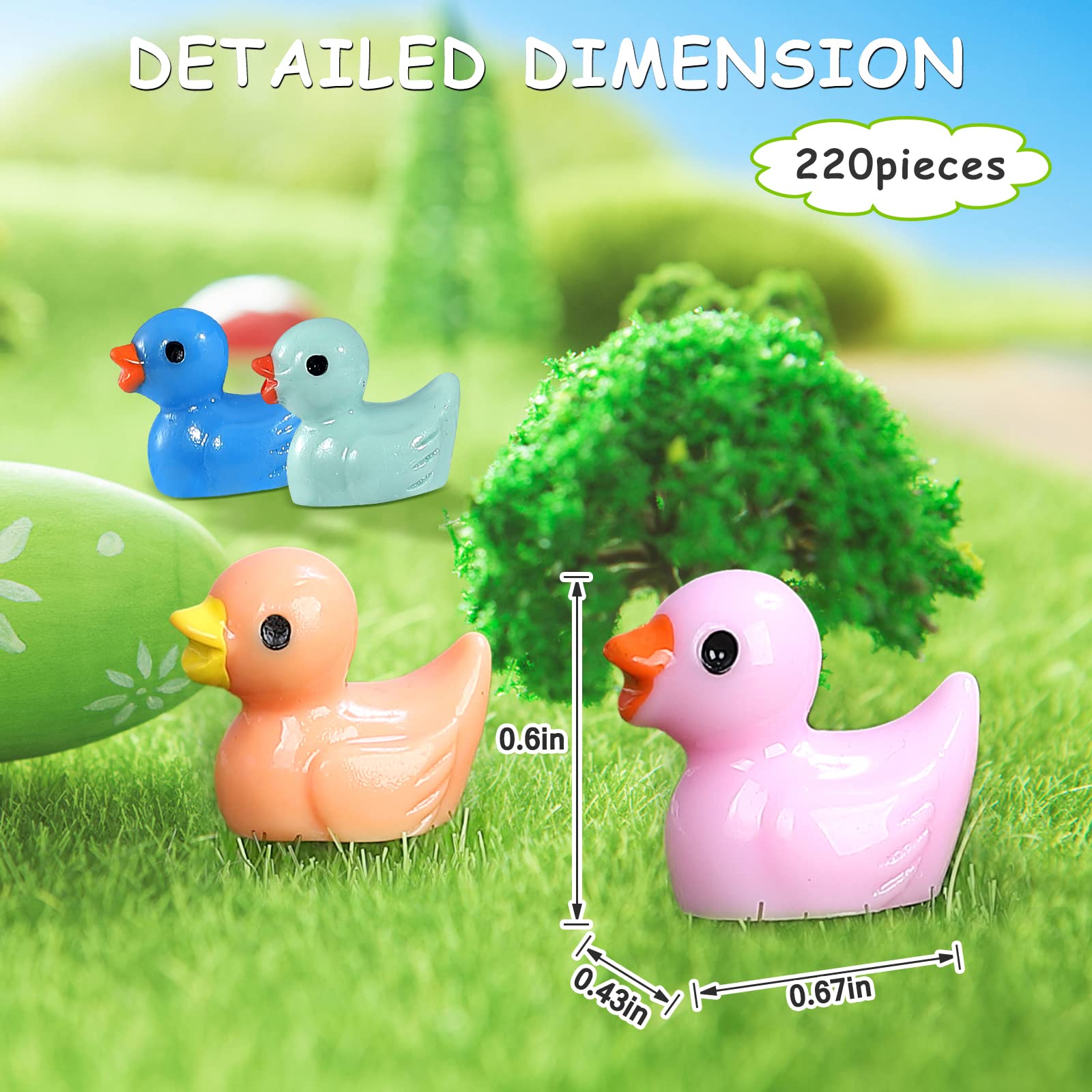 JIUZHU 220 Pcs Mini Resin Duck Birthday Party Miniature Figure Landscape Aquarium DIY Decoration Bonsai Interior Christmas Fairy Garden Hide and Seek Prank (11 colors