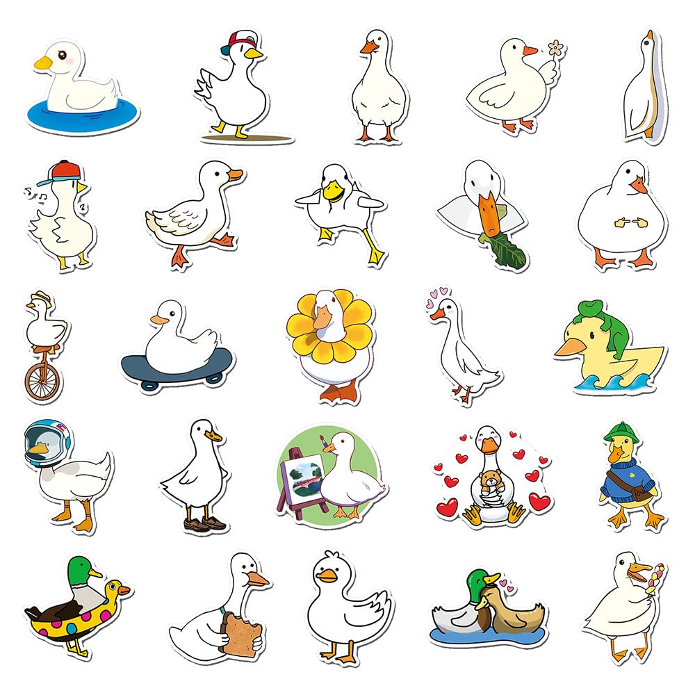 Cartoon Duck Stickers for Teens Girls Boys Kids,Lovely Waterproof Vinyl Stickers for Laptop Tablet Phone Hydroflasks Water Bottle Bike Luggage Cup Computer Mug,Cute Animals Decals Pack[Duck-50Pcs]