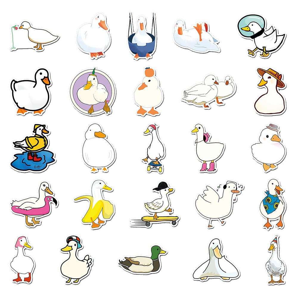 Cartoon Duck Stickers for Teens Girls Boys Kids,Lovely Waterproof Vinyl Stickers for Laptop Tablet Phone Hydroflasks Water Bottle Bike Luggage Cup Computer Mug,Cute Animals Decals Pack[Duck-50Pcs]