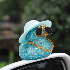 wonuu Car Duck Ornament Dashboard Decorations Rubber Duck Car for Car Dashboard Accessories with Swim Ring Sunglasses Hat and Necklace, B_Light Blue_Blue Sun Hat_Dolphin