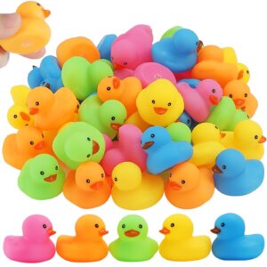 50Pcs Mini Rubber Duck Bath Toys, Multicolor Bath Ducks Bulk Float Duck Baby Bath Toy for Shower Birthday Party Favors Gift Classroom Summer Beach Pool Party Games