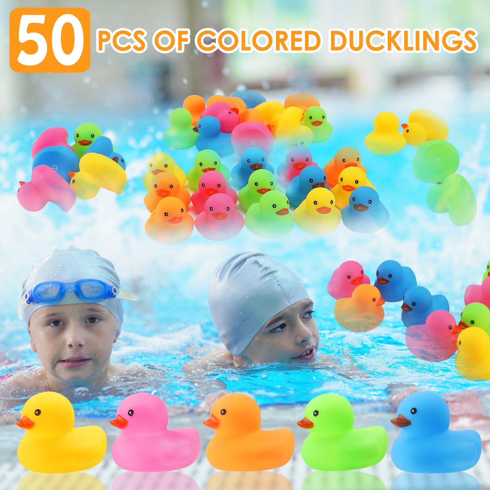 50Pcs Mini Rubber Duck Bath Toys, Multicolor Bath Ducks Bulk Float Duck Baby Bath Toy for Shower Birthday Party Favors Gift Classroom Summer Beach Pool Party Games