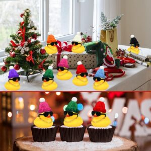 12 Set Mini Ducks with Mini Hats Necklace and Sunglasses Bath Duck Toy for Baby Shower Birthday Swimming Party Gift Favor Decorations