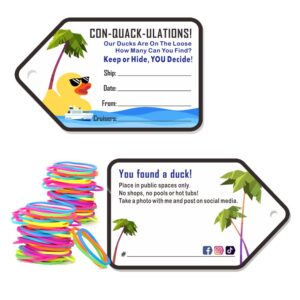 Duck Duck Tags, Cruising Rubber Duck Tag, Ducking Game Cards, 35 Pack, 2.2 x 3.5 Inches, with Hole and 35 Rubber Bands