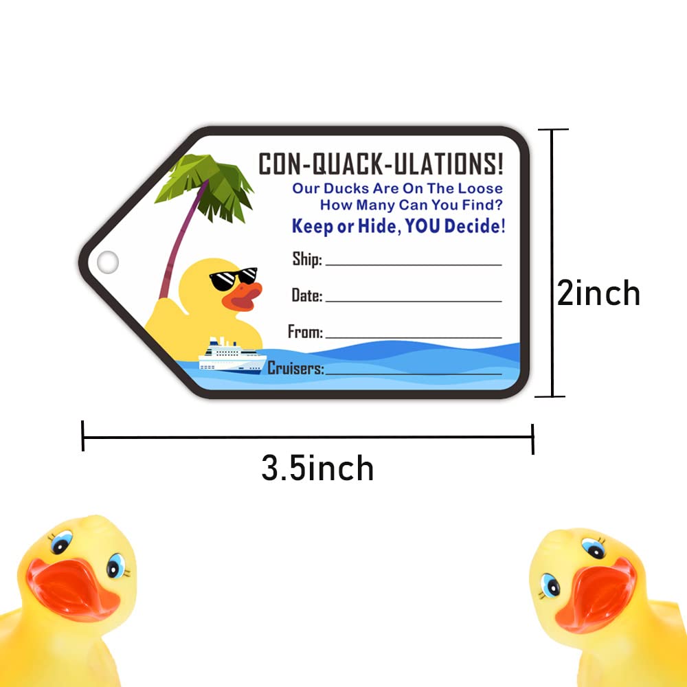 Duck Duck Tags, Cruising Rubber Duck Tag, Ducking Game Cards, 35 Pack, 2.2 x 3.5 Inches, with Hole and 35 Rubber Bands