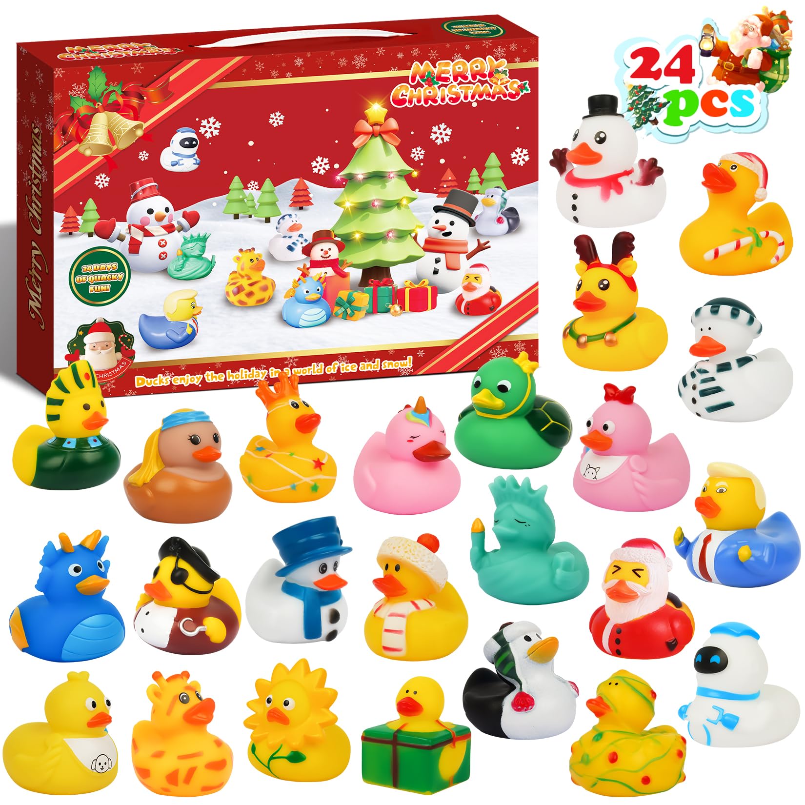 Christmas Advent Calendar 2023 for Kids, 24Pcs Rubber Duck Advent Calendar Toys, 24 Days Surprise Countdown Advent Calendar, Christmas Advent Calendar Toys Gift for Kids Christmas Party Favor