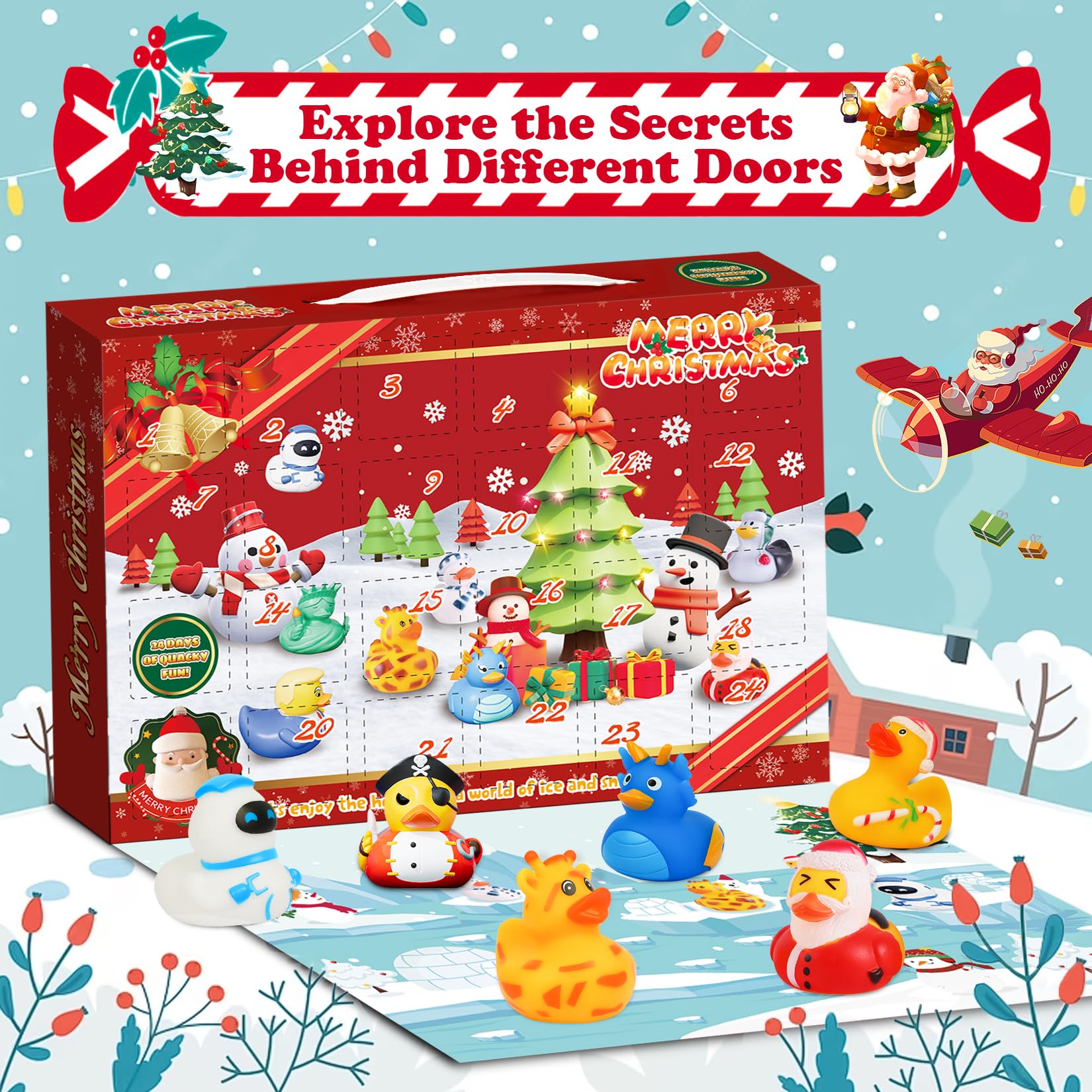 Christmas Advent Calendar 2023 for Kids, 24Pcs Rubber Duck Advent Calendar Toys, 24 Days Surprise Countdown Advent Calendar, Christmas Advent Calendar Toys Gift for Kids Christmas Party Favor