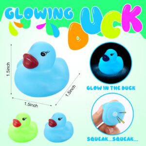 Hiboom 120 Pcs Glow in The Dark Rubber Ducks Squeaky Luminous Light up Rubber Ducks Fluorescent Floating Bath Mini Glow Toys Light up Duck for Boys Girls Adults Birthday Party Favors, Blue, Green