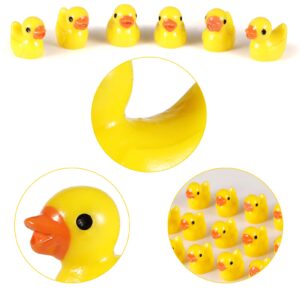 FRIUSATE 100 PCS Mini Resin Duck Miniature Duck Figures Micro Landscape Aquarium Dollhouse Ornament Potted Plants Decoration DIY Charms for Birthday Party Accessories, Tiny Duck(Yellow)