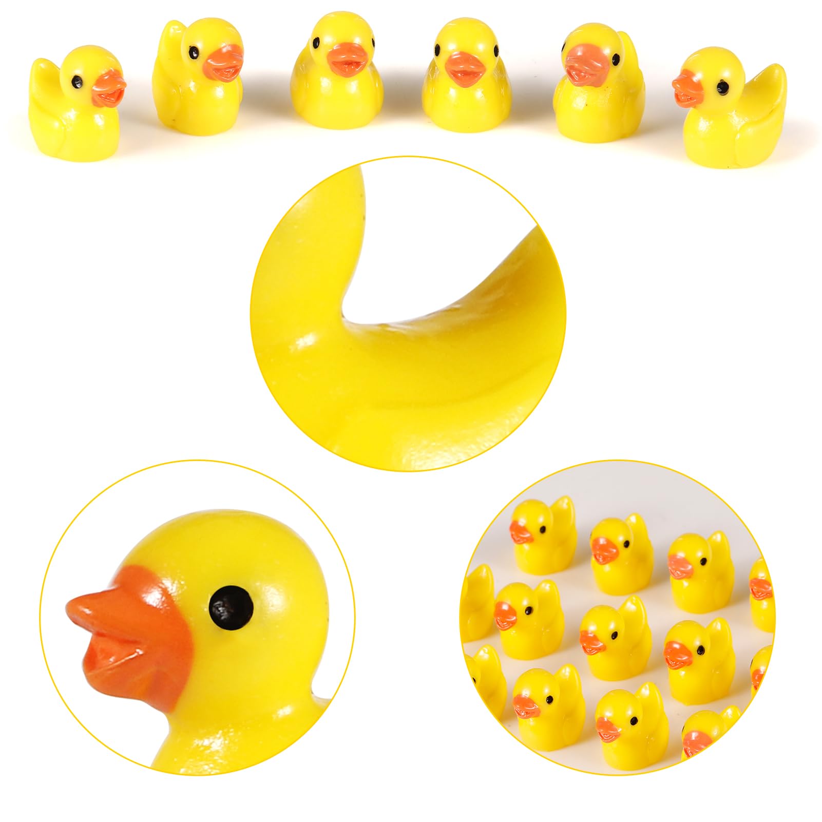 FRIUSATE 100 PCS Mini Resin Duck Miniature Duck Figures Micro Landscape Aquarium Dollhouse Ornament Potted Plants Decoration DIY Charms for Birthday Party Accessories, Tiny Duck(Yellow)