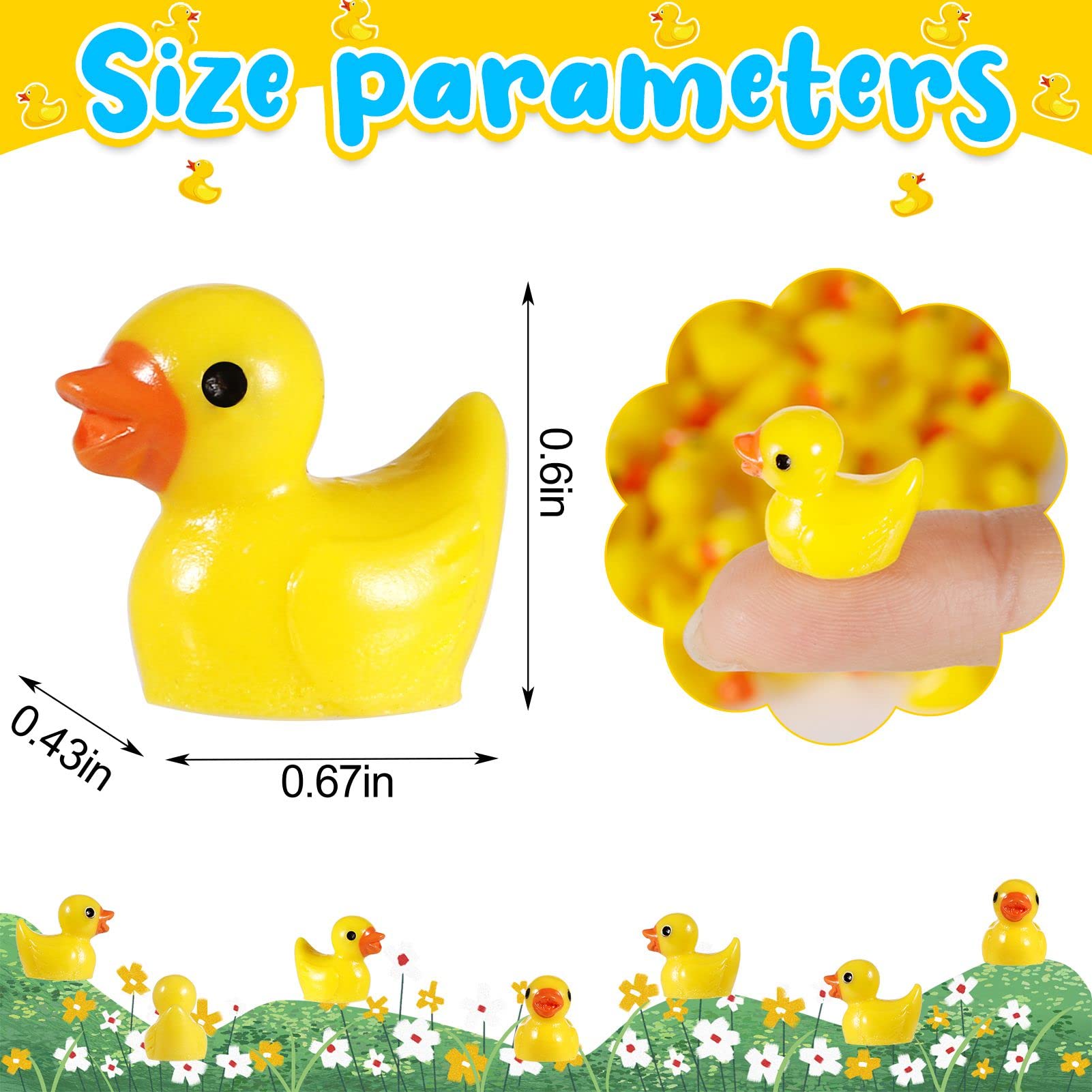 FRIUSATE 100 PCS Mini Resin Duck Miniature Duck Figures Micro Landscape Aquarium Dollhouse Ornament Potted Plants Decoration DIY Charms for Birthday Party Accessories, Tiny Duck(Yellow)