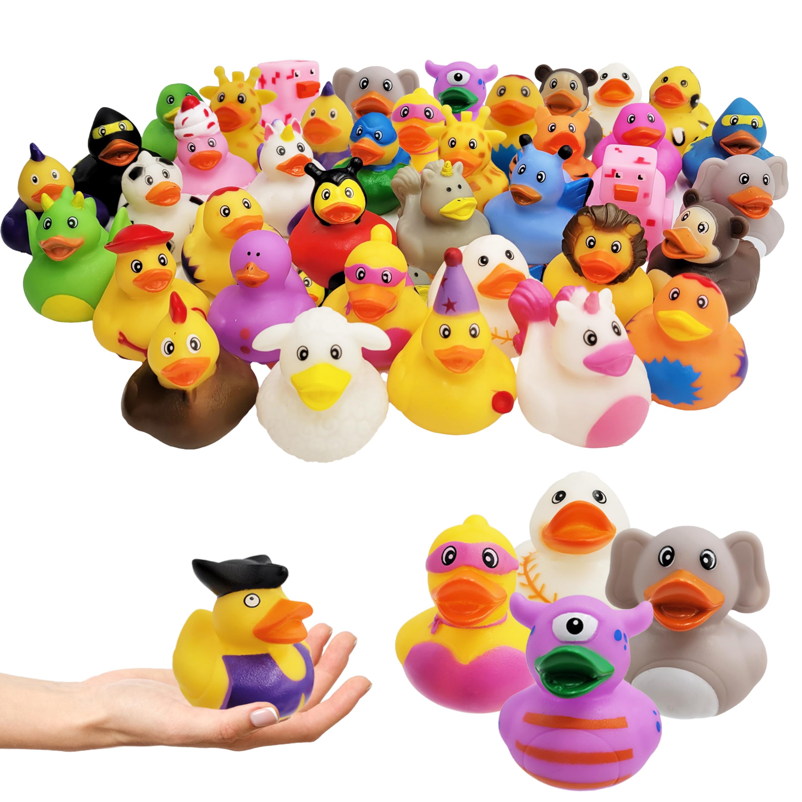 Assortment Rubber Duck Toy Duckies for Kids, Bath Birthday Gifts Baby Showers Classroom Incentives, Summer Beach and Pool Activity, 2" (10-Pack)