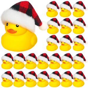liliful 48 pcs christmas rubber ducks with christmas hats small bathtub yellow ducks mini floating squeaky rubber ducks bath toys for baby shower holiday decor xmas home birthday (berry plaid hat)