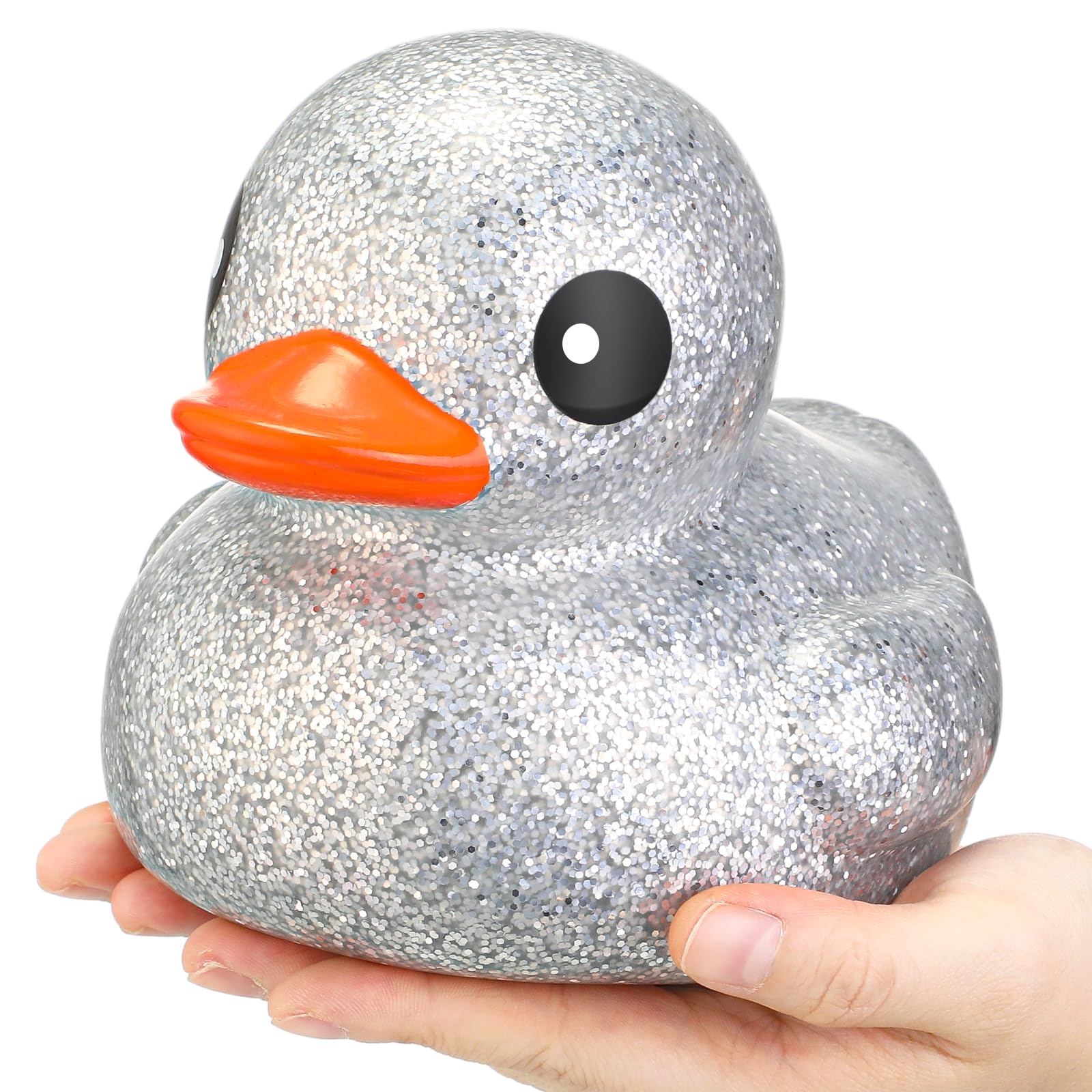 Honoson 6.89 Inch Giant Glitter Rubber Duck Big Glitter Rubber Duck Large Sparkly Duck Bath Toy with Squeaky Sound for Summer Baby Shower Birthday Party Favor Gift (Silver)