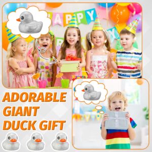 Honoson 6.89 Inch Giant Glitter Rubber Duck Big Glitter Rubber Duck Large Sparkly Duck Bath Toy with Squeaky Sound for Summer Baby Shower Birthday Party Favor Gift (Silver)