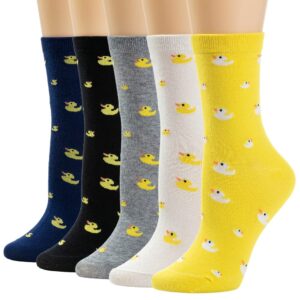 5 pairs women crew socks casual cute cotton animal socks long ankle socks design for girls x1-ducks907