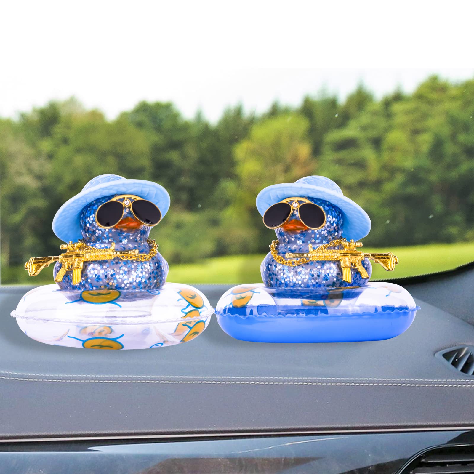 CoFuBcad Car Rubber Duck Dashboard Decoration Colorful Duck Car Ornaments with Special Props Mini Swim Ring Sunglasses Cowboy or Sun Hat