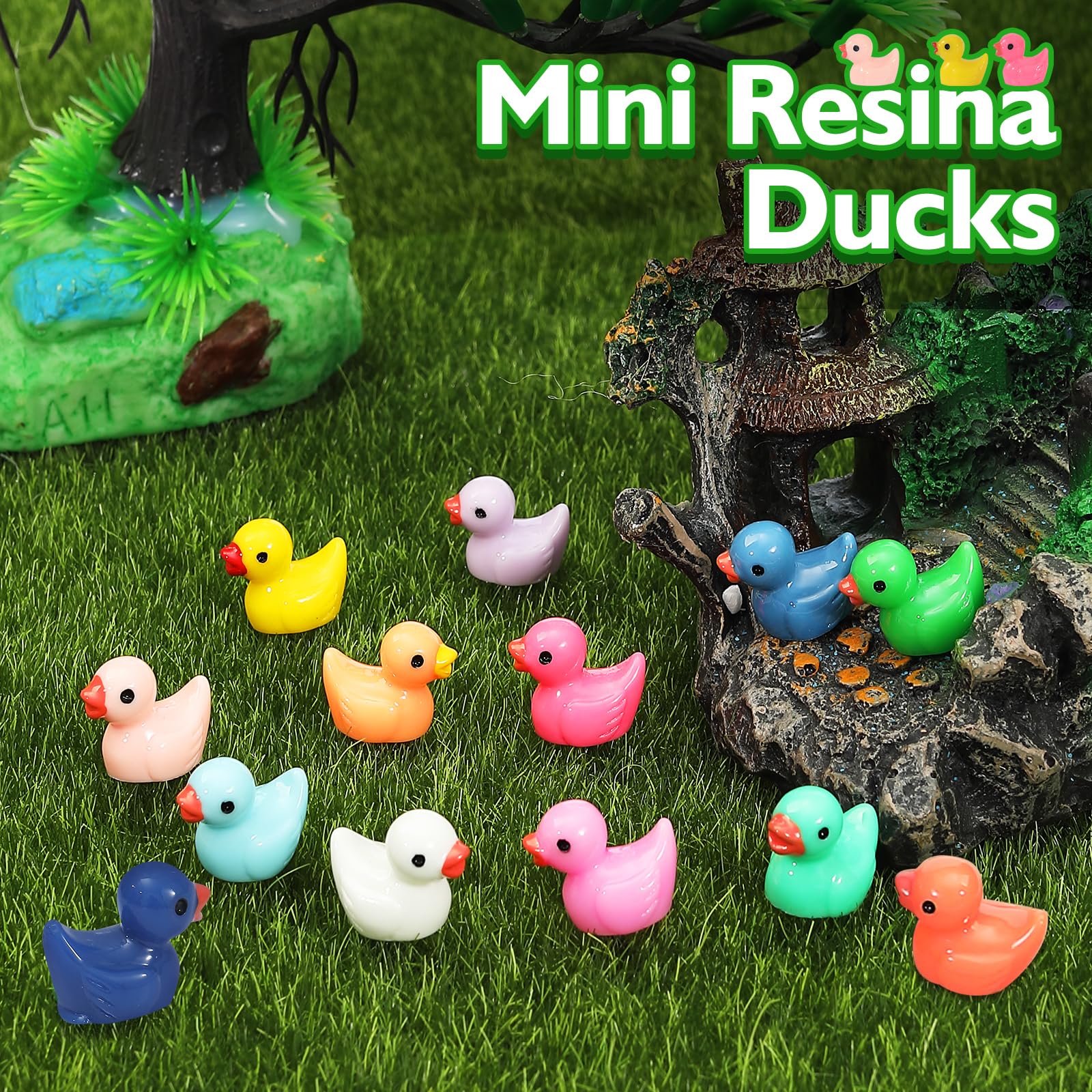 Rachan130 Pcs Mini Ducks Bulk Resin Duck Figurines for Miniature Landscape Garden Aquarium Potted Accessories Home Prank Game Dollhouse Decor Office Decompression