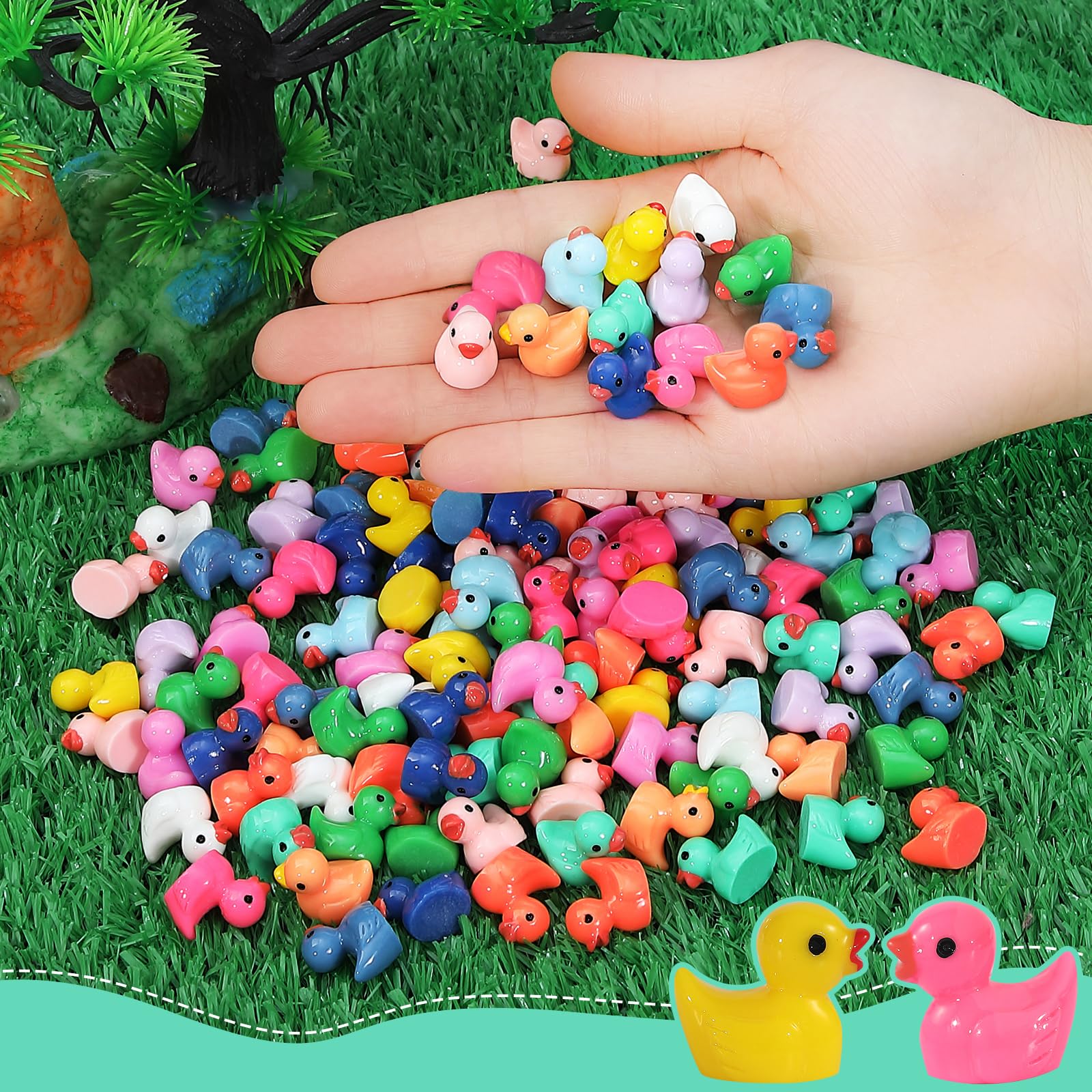 Rachan130 Pcs Mini Ducks Bulk Resin Duck Figurines for Miniature Landscape Garden Aquarium Potted Accessories Home Prank Game Dollhouse Decor Office Decompression