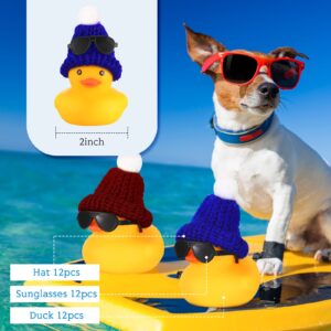 Chivao 12 Pcs Mini Rubber Ducks with Sunglasses/ Glasses and Hats/ Necklace, Cruise Rubber Ducks in Bulk Valentine's Day gift Small Duck Bathtub Toy for Hiding Party Favor(Yellow, Cute Style)