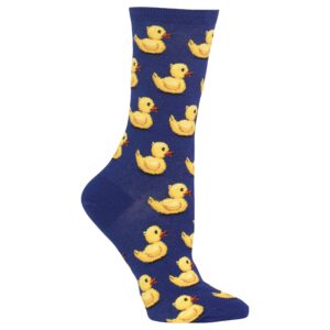 hot sox womens conversation starter novelty fashion casual sock, rubber ducks (dark blue), 4 10 us