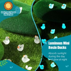 Tarpop 150 Pcs Luminous Tiny Ducks Mini Resin Ducks Miniature Duck Figures Micro Dollhouse Duck Accessories Landscape Gardening Decoration Ornaments (White)