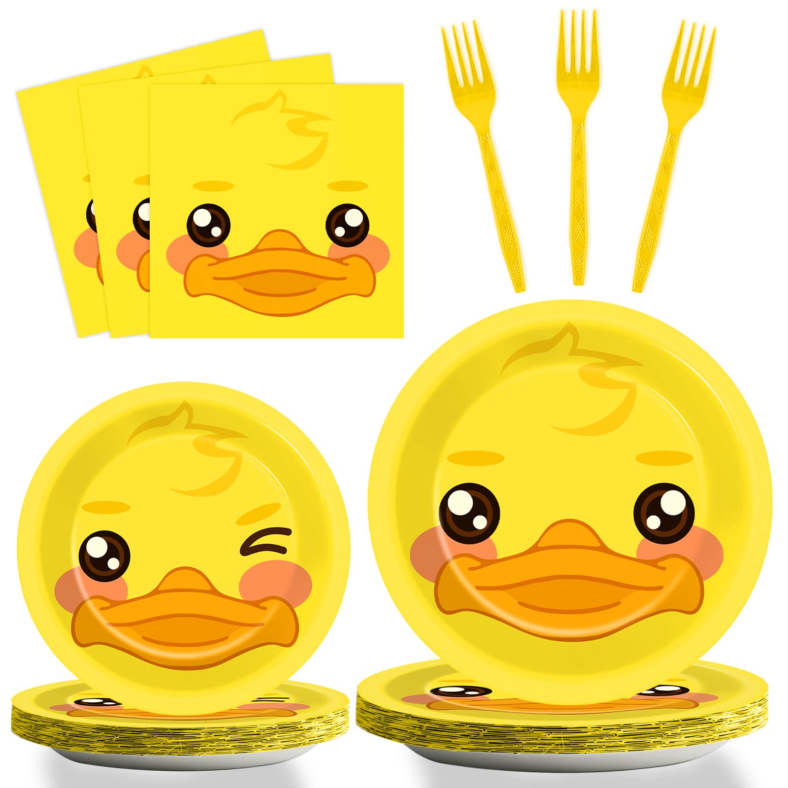 gisgfim 96 Pcs Duck Plates and Napkins Party Supplies Duck Themed Party Tableware Set Duck Birthday Party Decorations Favors for Kids Birthday Baby Shower Serves 24 Guests