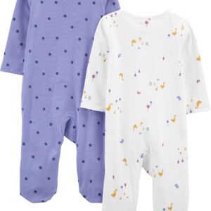 Simple Joys by Carter's Baby Girls' Cotton Sleep and Play, Pack of 2, Purple Polka Dot/White Ducks, 6-9 Months