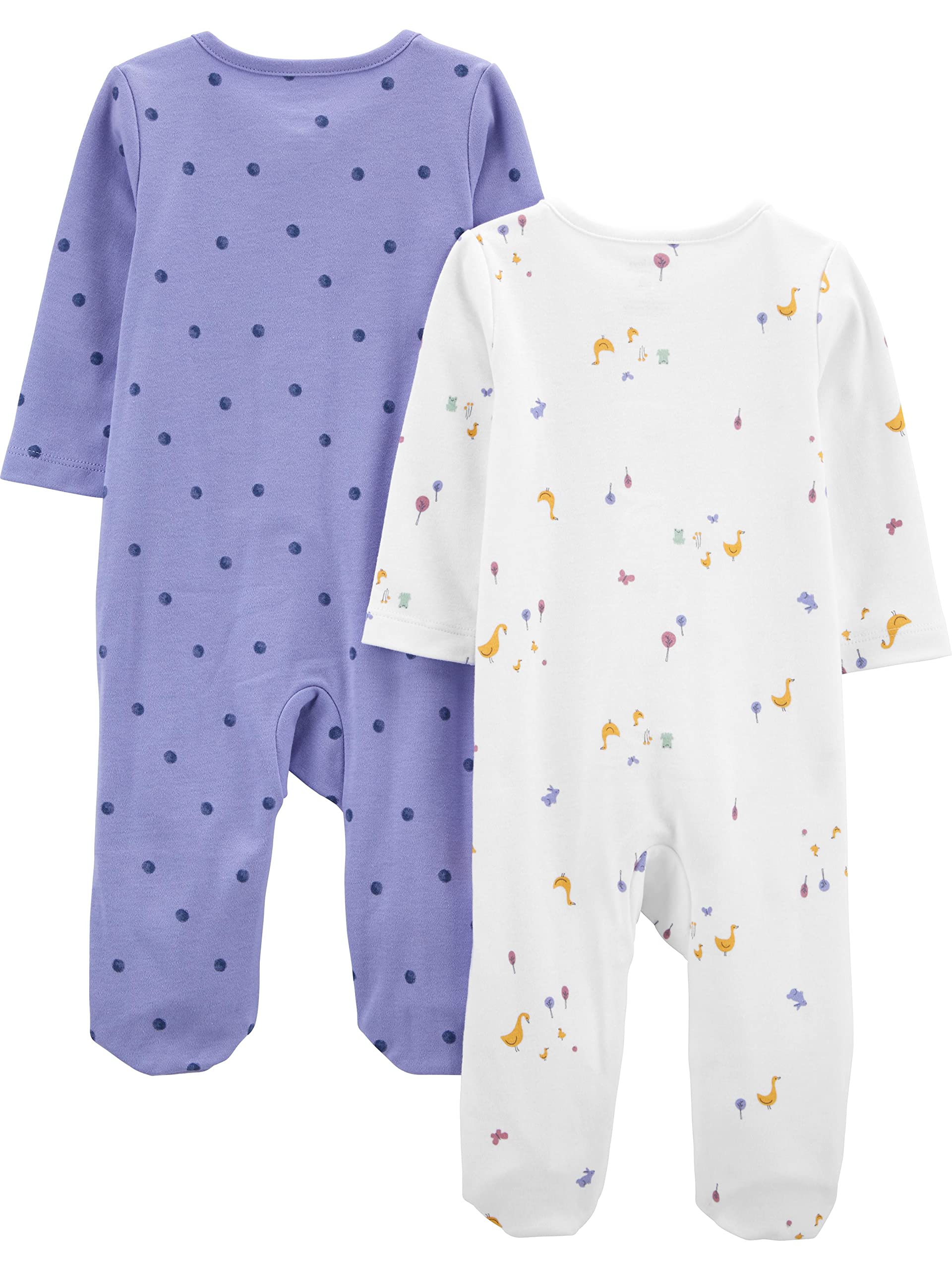 Simple Joys by Carter's Baby Girls' Cotton Sleep and Play, Pack of 2, Purple Polka Dot/White Ducks, 6-9 Months