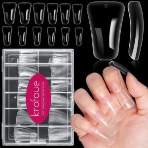 krofaue Duck Nails - Clear Nail Tips 120pcs Acrylic Fake Nails Curved Nail Tips 12 Sizes Crystal Duck Feet Style Nail Tips Full Cover False Nails Wide French Nails with Box Extra Nail for Nail Salon