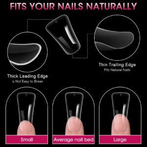 krofaue Duck Nails - Clear Nail Tips 120pcs Acrylic Fake Nails Curved Nail Tips 12 Sizes Crystal Duck Feet Style Nail Tips Full Cover False Nails Wide French Nails with Box Extra Nail for Nail Salon