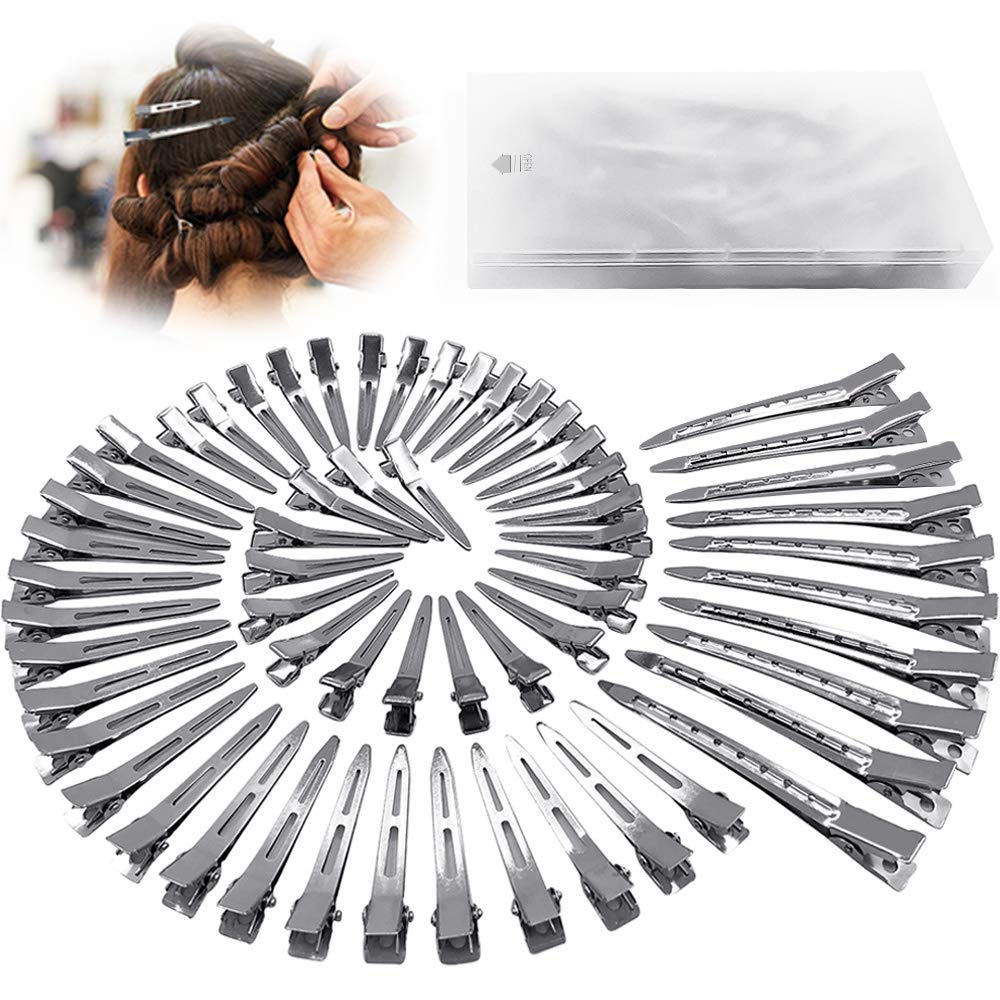 HiJeaton 60Pcs Metal Duck Billed Hair Clips for Women Styling Sectioning, Silver Hair Pins for Long Hair, Alligator Curl Loc Clips for Thick Hair Roller, Salon, Bows DIY