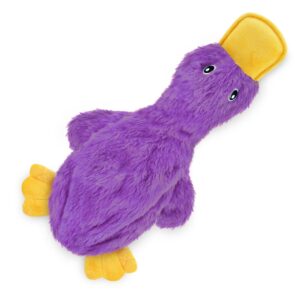 best pet supplies crinkle dog toy for small, medium, and large breeds, cute no stuffing duck with soft squeaker, fun for indoor puppies and senior pups, plush no mess chew and play - light purple