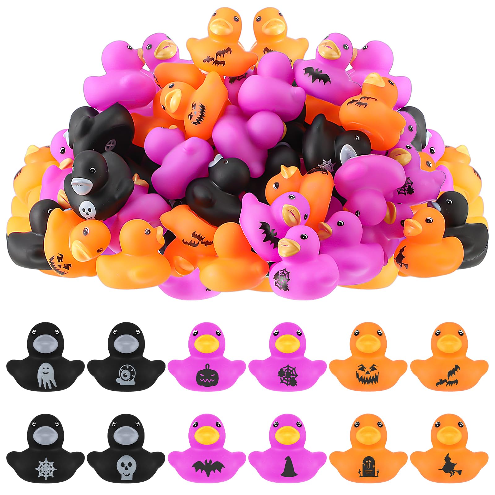 DEEKIN 100 Pcs Patriotic Rubber Duck Bulk 1.57 Inch 4th of July Float Rubber Ducks Independence Day Small Shower Star Rubber Duck for Memorial Day Baby Shower Summer Party(Pumpkin Bat)