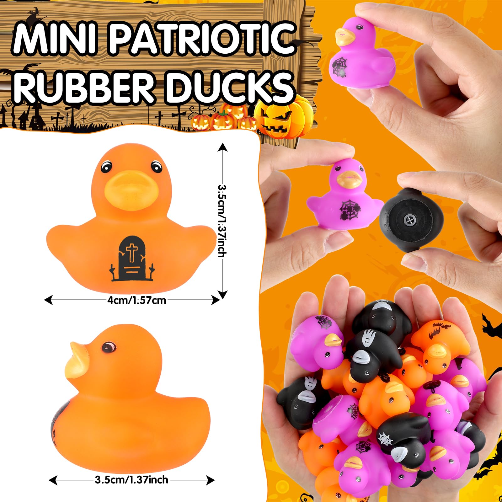 DEEKIN 100 Pcs Patriotic Rubber Duck Bulk 1.57 Inch 4th of July Float Rubber Ducks Independence Day Small Shower Star Rubber Duck for Memorial Day Baby Shower Summer Party(Pumpkin Bat)