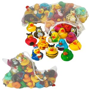 kicko assorted rubber ducks with mesh bag - 50 ducklings, 2 inch – jeep ducks for kids, baby bath toys, sensory play, stress relief, novelty, stocking stuffers, classroom prizes, supplies, holidays